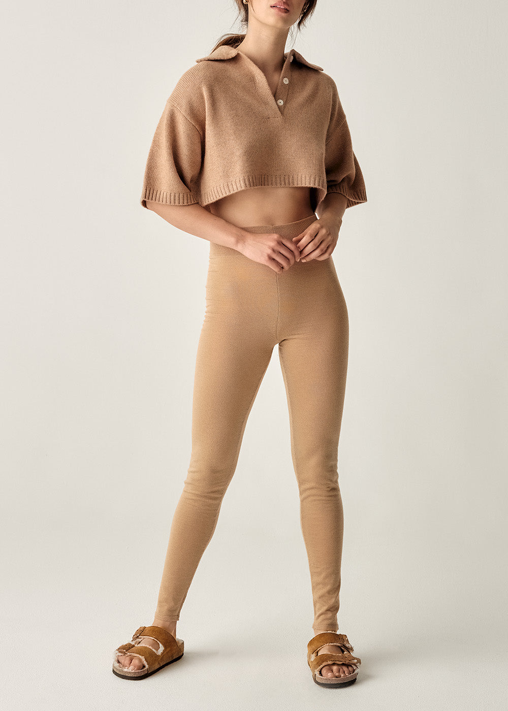 Beige Cashmere Cropped Polo Jumper CiL